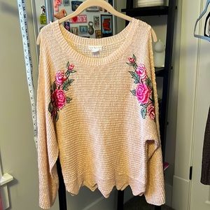 Venus cold shoulder pink sweater with floral embellishments Size m